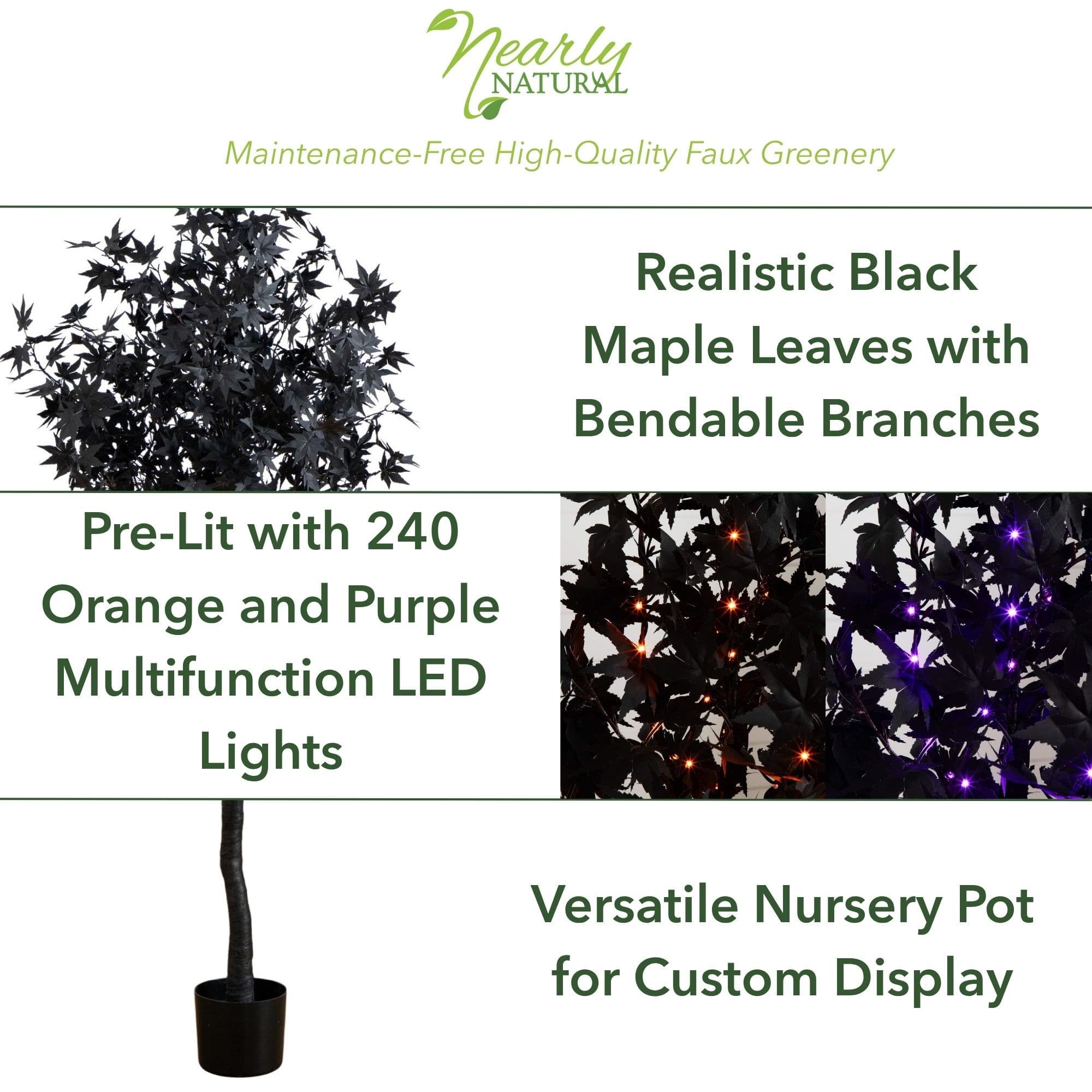 5ft. Pre-Lit Artificial Halloween Black Maple Tree with 240 Orange & Purple LED Lights